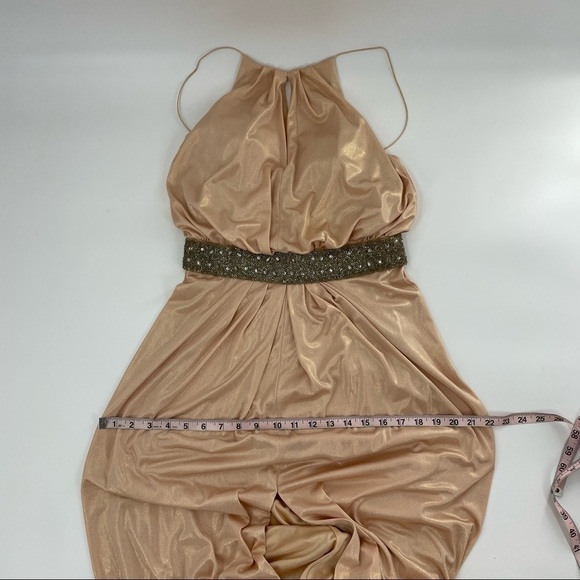Aidan Mattox Metallic Halter Beaded Maxi Length Formal Gown Dress - Picture 11 of 15